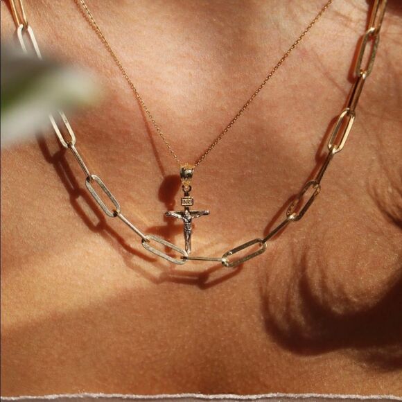 Crucifix of christ cross 14k real solid gold CHARM - Picture 3 of 9